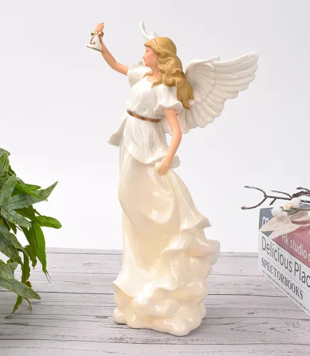 Vista 5 de Art Lins Escultura de ángel rezando con luz LED – Figura de ángel guardián de porcelana fina de 12.9 pulgadas que sostiene una campana, decoración