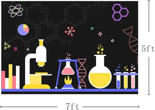 Vista 3 de MEHOFOND Decoraciones de fiesta de ciencia de 7 x 5 pies, fondo de estudio fotográfico, decoración de fiesta de cumpleaños, suministros de pancartas