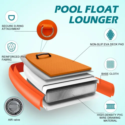Vista 2 de FBSPORT Tumbona inflable para piscina para adultos, silla flotante de agua, balsa flotante de piscina con soporte para tazas y respaldo