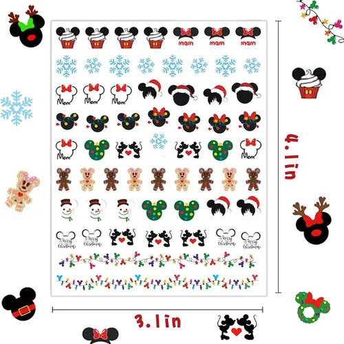 Vista 5 de 8 hojas de calcomanías navideñas para decoración de uñas, calcomanías de dibujos animados 3D con diseños de árboles de guirnalda de Navidad