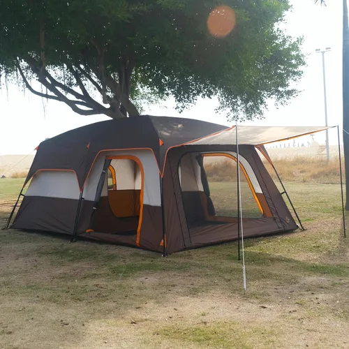 Vista 4 de KTT Extra Large Tent 10-12-14 Person(B),Family Cabin Tents,2 Rooms,3 Doors and 3 Windows with Mesh,Straight Wall,Waterproof,Double Layer,Big Tent