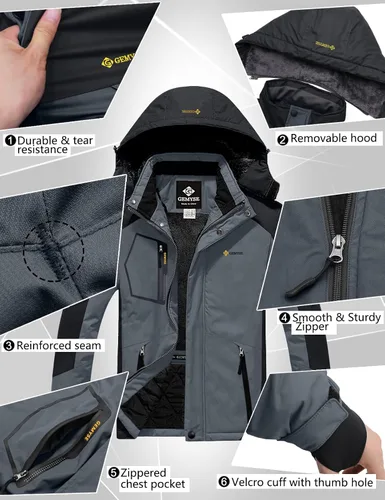Vista 6 de GEMYSE - Chaqueta de esquí impermeable resistente al viento lluvia y nieve para hombre