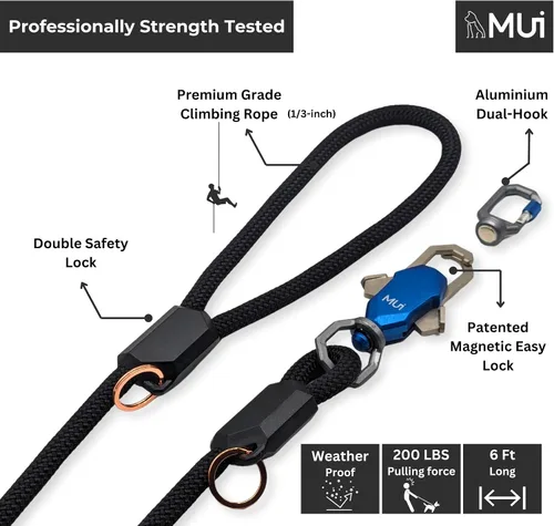 Vista 2 de MUI - Correas magnéticas para perros grandes, resistente, correa de perro de 6 pies con fácil conexión de doble gancho, funciona con cualquier