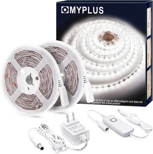 Vista 11 de MYPLUS - Tira de luces LED de color blanco, 16.4 pies, luz diurna blanca de 6000 K, cinta de luces LED con 700 lúmenes regulables y 300 LEDs, tira