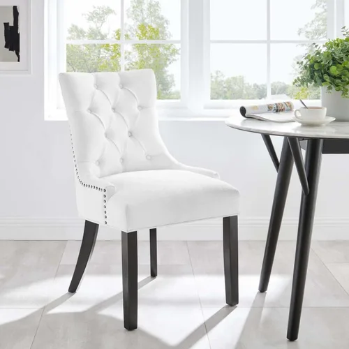 Vista 2 de Modway Regent - Silla de comedor de tela tapizada con botones en color blanco