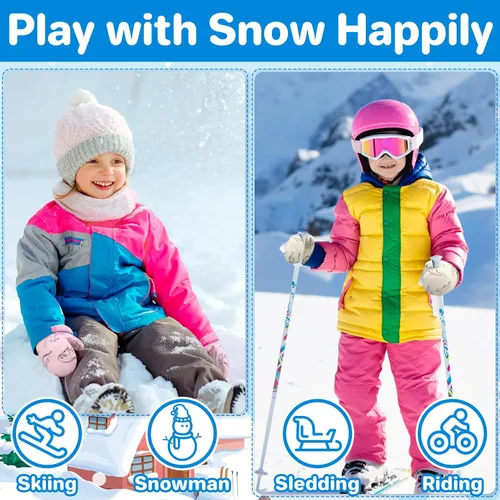 Vista 9 de QikQik Guantes de invierno impermeables para niños pequeños - Guantes de nieve para bebés