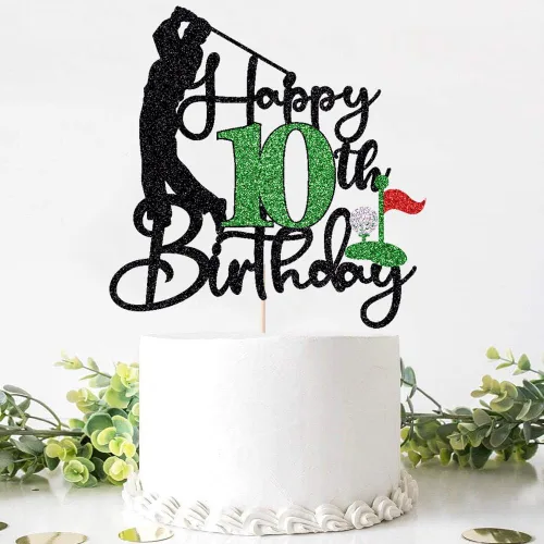Vista 4 de Golf Happy 10th Birthday Cake Topper, Golfer/Sports Themed Birthday or Retirement Cake Decorations,Golf Ten 10 Years Old Ball Player Sport Themed