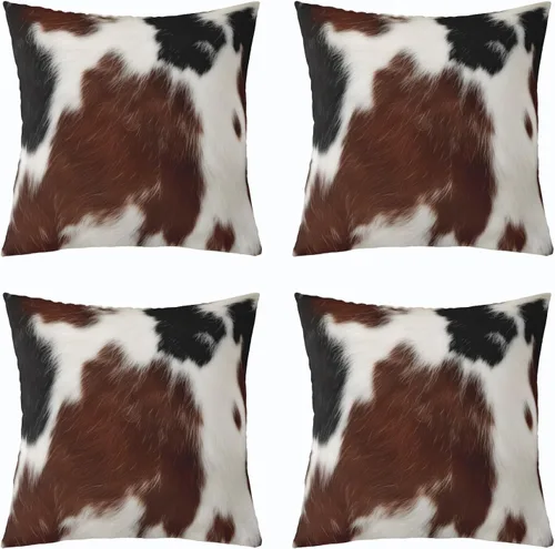 Vista 25 de Juego de 4 fundas de almohada con estampado de piel de vaca de 16 x 16 pulgadas, fundas de cojín de piel de vaca para sala de estar, dormitorio