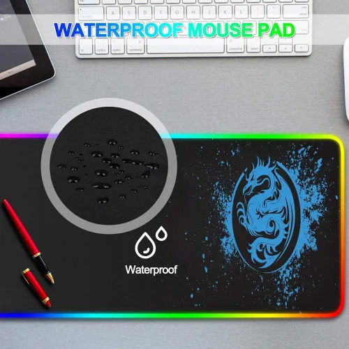 Vista 4 de Alfombrilla de mouse grande RGB para juegos, 15 modos de luz, alfombrilla de teclado de computadora extendida, alfombrilla de mouse de dragón