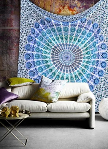 Vista 18 de Popular Handicrafts - Tapiz para colgar en la pared con diseño hippie de mandala bohemia, psicodélico, indio de pavo real, para meditación, gitano