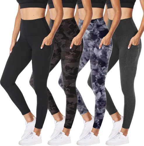 Vista 38 de NexiEpoch - Paquete de 4 leggings suaves para mujer, con bolsillos, control de abdomen y cintura alta, pantalones capri para yoga y ejercicio