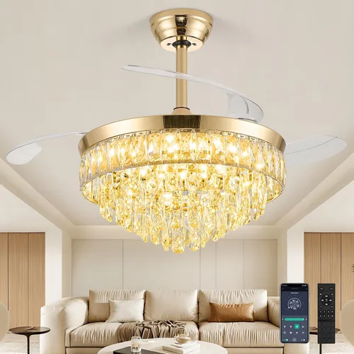 Vista 10 de Ventilador de techo de 52 pulgadas con luz, ventilador de araña, dorado K9 crystal, dimmable 3CCT LED, 6-speed quiet DC motor, memory and timer