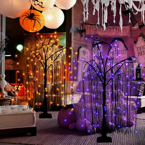 Vista 6 de EAMBRITE Árbol de Halloween de 4 pies iluminado negro espeluznante sauce