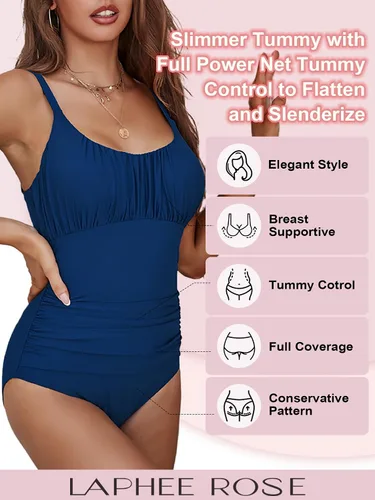 Vista 4 de Traje de baño de una pieza para mujer, con control de abdomen, traje de baño fruncido