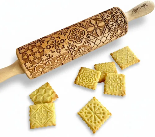 Vista 13 de Rodillo en relieve BEEHIVE. Rodillo de masa grabado con láser para galletas caseras y cerámica por Algis Crafts