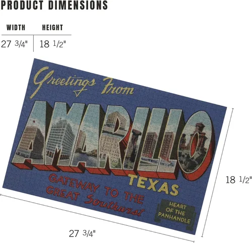 Vista 6 de Lantern Press Rompecabezas de 1000 piezas, saludos de Amarillo, Texas (Heart of The Panhandle)