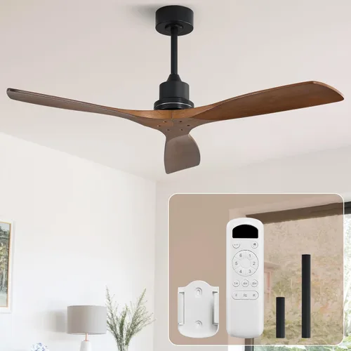 Vista 23 de Sofucor - Ventiladores de techo de 52 pulgadas con luces, ventilador de techo de madera sólida para interiores/exteriores con control remoto, motor