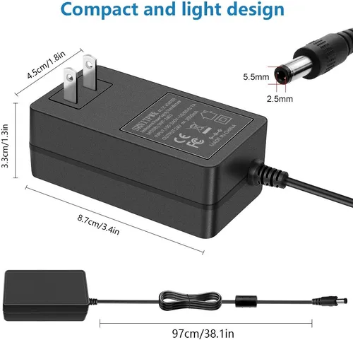Vista 2 de SHNITPWR Adaptador de fuente de alimentación de 24 V CC 24 voltios 2A 48W AC a CC Convertidor Transformador 100 ~ 240 V Entrada de CA con punta