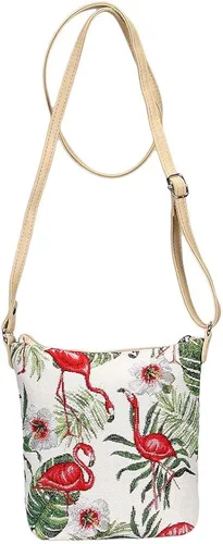 Vista 5 de Signare Tapiz pequeño bandolera para mujer con diseño de flamenco rosa y verde (Flang), Flamenco