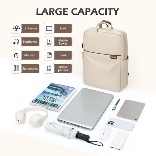 Vista 10 de Mochila delgada para laptop para mujer, mochila ligera para viajes de negocios para mujeres y hombres, Albaricoque, 14 pulg., Moderno