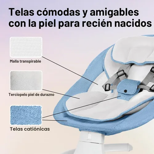Vista 6 de Cuna con columpio para bebé 3 en 1 multifuncional, portátil con control remoto, cinturón de seguridad de 5 puntos, 5 balanceos automáticos