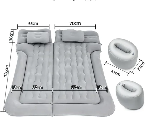 Vista 2 de Colchón de aire de coche para Xpeng P7 2020-2024, asiento trasero inflable engrosado, cama de viaje para campamento, bomba de aire, 2 almohadas, gris