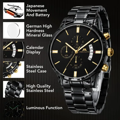 Vista 9 de MEGALITH Mens Watches 45mm Chronograph Quartz Mens Wrist Watches Stainless Steel Waterproof Business Dress Watches for Men Luminous Date Gifts for