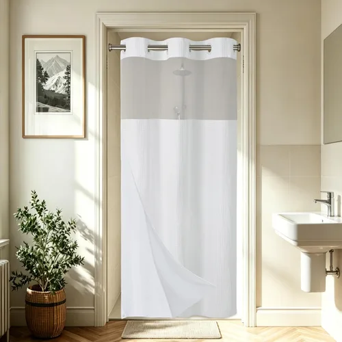 Vista 20 de EUTXL Cortina de ducha beige sin gancho con forro a presión, 230 GSM, cortinas de ducha para baño, 71 pulgadas de ancho x 74 pulgadas de alto