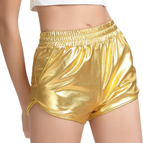 Vista 6 de Mirawise Pantalones cortos metálicos para niñas, pantalones brillantes para danza, pantalones cortos, Metálico
