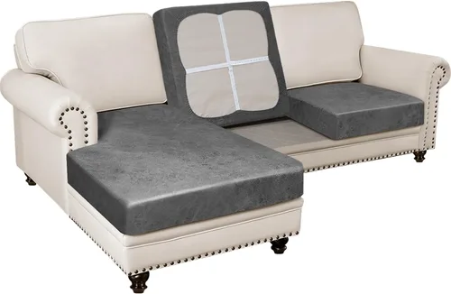 Vista 27 de Fundas para sofá modular, funda para sofá con aspecto de cuero, forma de L, 2 piezas, funda elástica suave para sofá seccional, protector de muebles