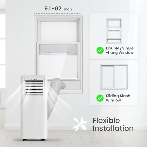 Vista 6 de TOSOT - Aire acondicionado de 9,000 BTU más fácil de instalar, silencioso y portátil 3 en 1, deshumidificador, ventilador para habitaciones de hasta
