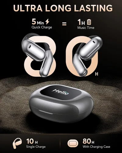 Vista 5 de Auriculares inalámbricos Bluetooth ultra abiertos, ergonómicos Pro sobre la oreja con diseño de silicona similar al aire, auriculares de conducción