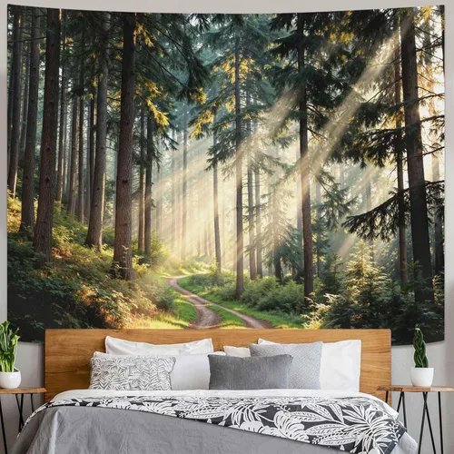Vista 16 de Kanuyee Tapiz de bosque verde, tapiz de paisaje para pared, tapices de naturaleza para techo y pared, colgante para dormitorio, sala de estar