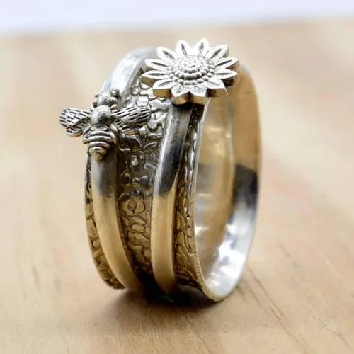Vista 82 de Boho Spinner Ring, Mothers Day Gift, Silver 925 Women Ring, Sterling Silver 925 Ring, Fidget Spinner Ring,Women Silver Anxiety Ring