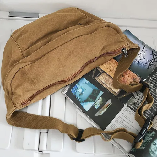 Vista 3 de Riñonera cruzada para mujeres y hombres, riñonera grande con correa ajustable para entrenamiento, viajes, deportes, correr, Marrón, Bolso bandolera