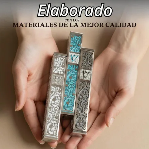 Vista 8 de Caja de mezuzá de granada plateada SURI con pergamino de 12 cm Azul