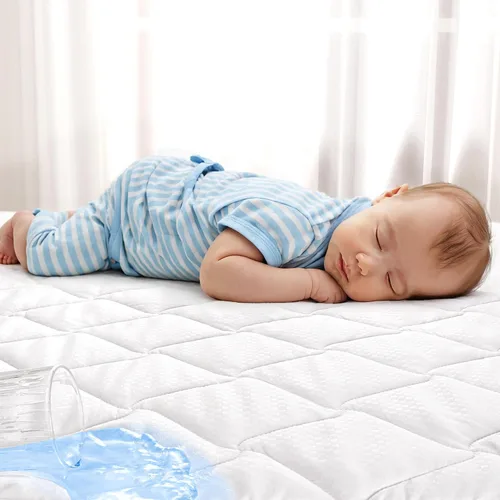 Vista 9 de SLEEP ZONE Paquete de 2 protectores de colchón impermeables para cuna, elástico ajustable tamaño individual, ultra suave y transpirable, lavable a
