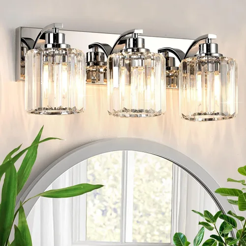 Vista 12 de 3 luces de cristal para tocador de baño, moderna lámpara de baño negra sobre espejo, luces de tocador para dormitorio, baño, pasillo, base E26