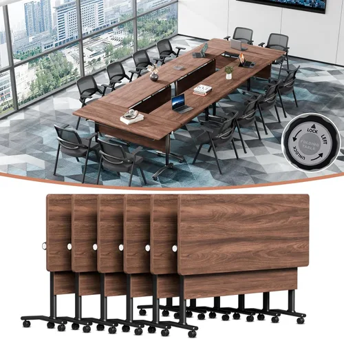 Vista 38 de Mesa de conferencias plegable, mesas de sala de conferencias con ruedas, mesa rectangular grande y plegable para reuniones de 6 a 12 personas, mesa