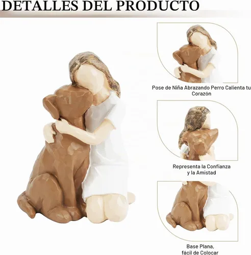 Vista 3 de Estatuilla de perro de niña abraza escultura pintada a mano Estatua Niña abrazando perro