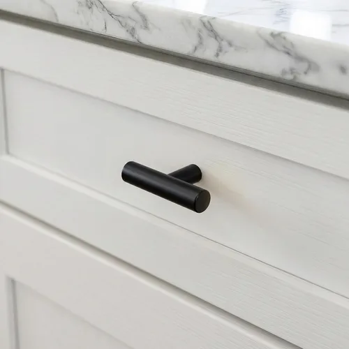 Vista 2 de LONTAN Paquete de 4 Pomos Negros para Gabinetes y Cajones Pomos de Gabinete de Cocina para Tocador Baño Moderno Herrajes Negros de Barra en T
