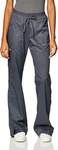 Vista 2 de Cherokee - Pantalones médicos para mujer, elásticos, de talle bajo, pantalones tipo cargo