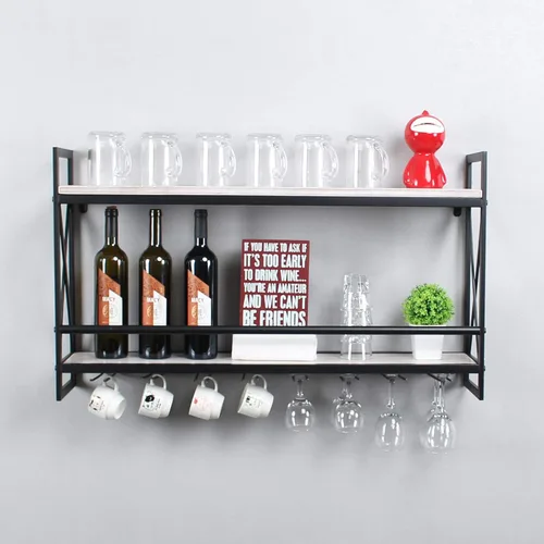 Vista 16 de MBQQ Estantes de vino rústicos montados en la pared con soporte para vidrio de 6 vástagos, estante de vino industrial de metal de 23.6 pulgadas