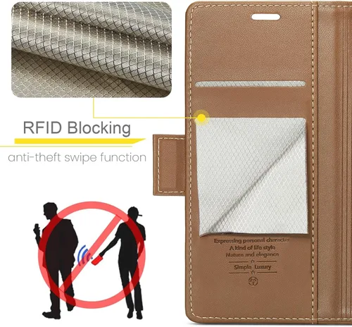 Vista 5 de Funda para Samsung Galaxy S23 FE, [bloqueo RFID] Cierre magnético, cartera de piel sintética con tarjetero y soporte para tarjetas, funda