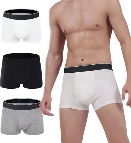 Vista 13 de AIRCUTE Calzoncillos tipo bóxer absorbentes para hombre, para incontinencia de orina, con apertura frontal a prueba de fugas, paquete de 3