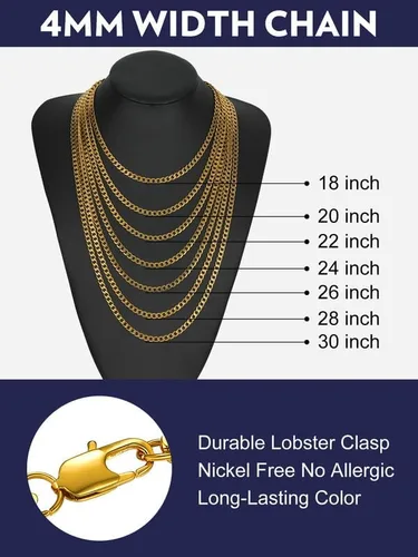 Vista 6 de Bandmax 316L Stainless Steel Men Cuban Curb Link Chain Necklace Gift 3mm6mm9mm12mm Width Heavy Dense Punk Miami Necklace For Men Women 14Inch-30Inch