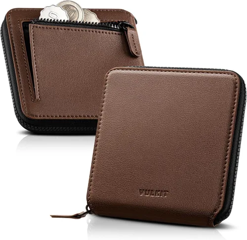 Vista 9 de VULKIT Cartera minimalista con bolsillo para monedas, cartera con bloqueo Azul marino