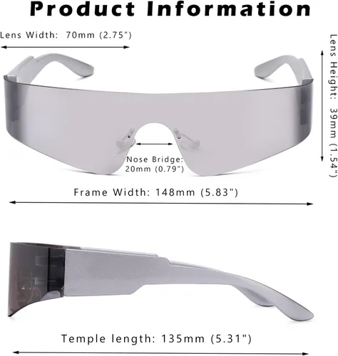 Vista 4 de COASION Wrap Around Sunglasses for Women Men Trendy Rimless Futuristic Shades Y2k Shield Flat Top Fashion Eyeglasses