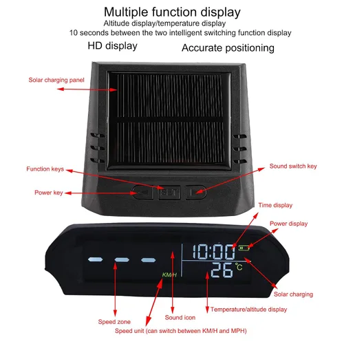 Vista 2 de Acouto Universal Auto HUD Proyector Multifuncional Velocímetro Vehículo de Carga Solar Pantalla de Video