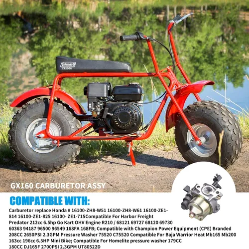 Vista 6 de JINGKE Conjunto de carburador GX160 para Honda GX140 GX160 GX200 5.5HP 6.5HP 196cc WP20 EG1400 EZ2500 Harbor Freight Predator 212cc Go Kart OHV R210